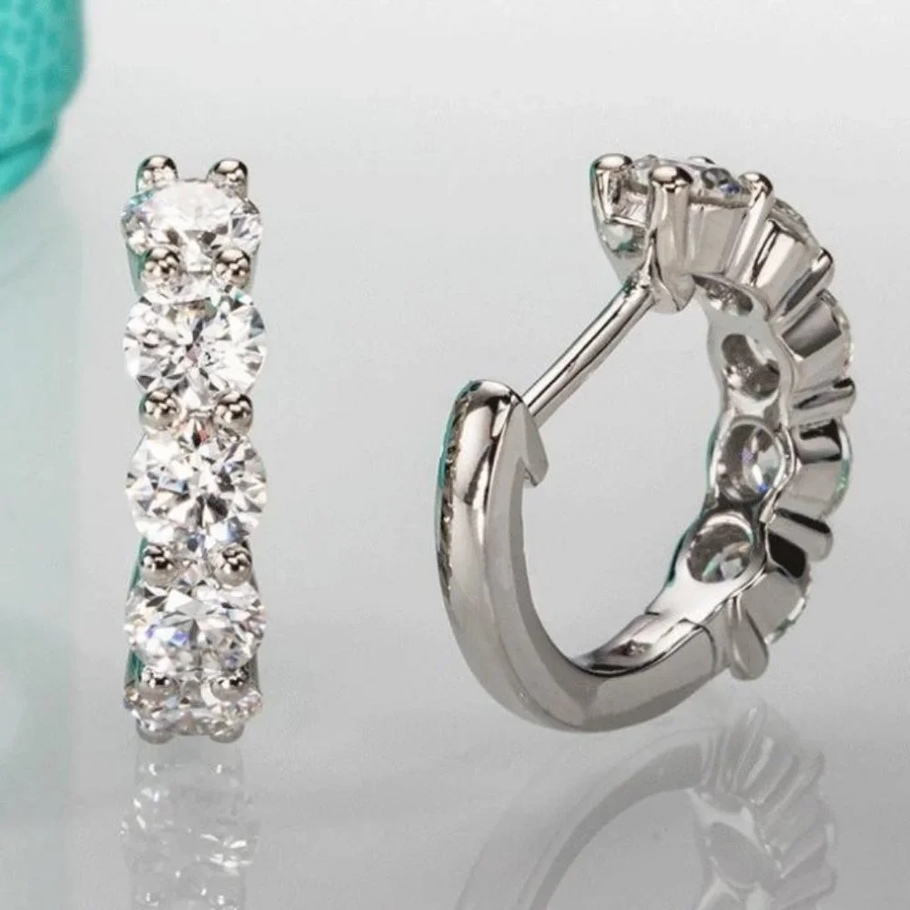 Certified 3ct. t.w. Moissanite Diamond 2cm Huggie Hoop Earrings NEW